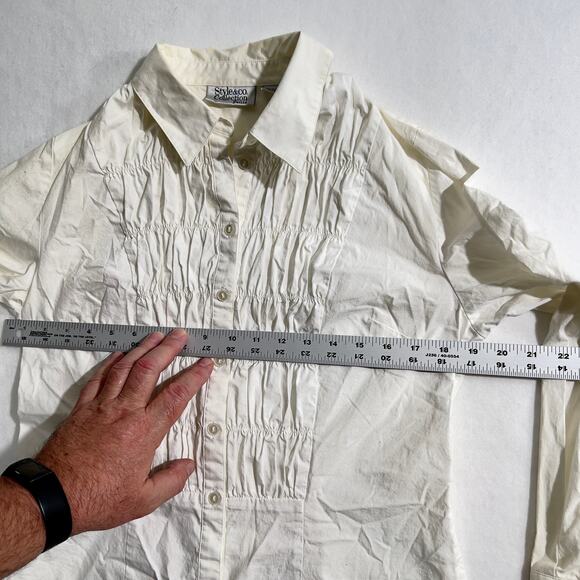 Style & Co Collection Button Shirt Ruched Woman 10P * PETITE* White Long Sleeve - Picture 4 of 8